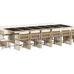 17-delige Tuinset met kussens poly rattan beige