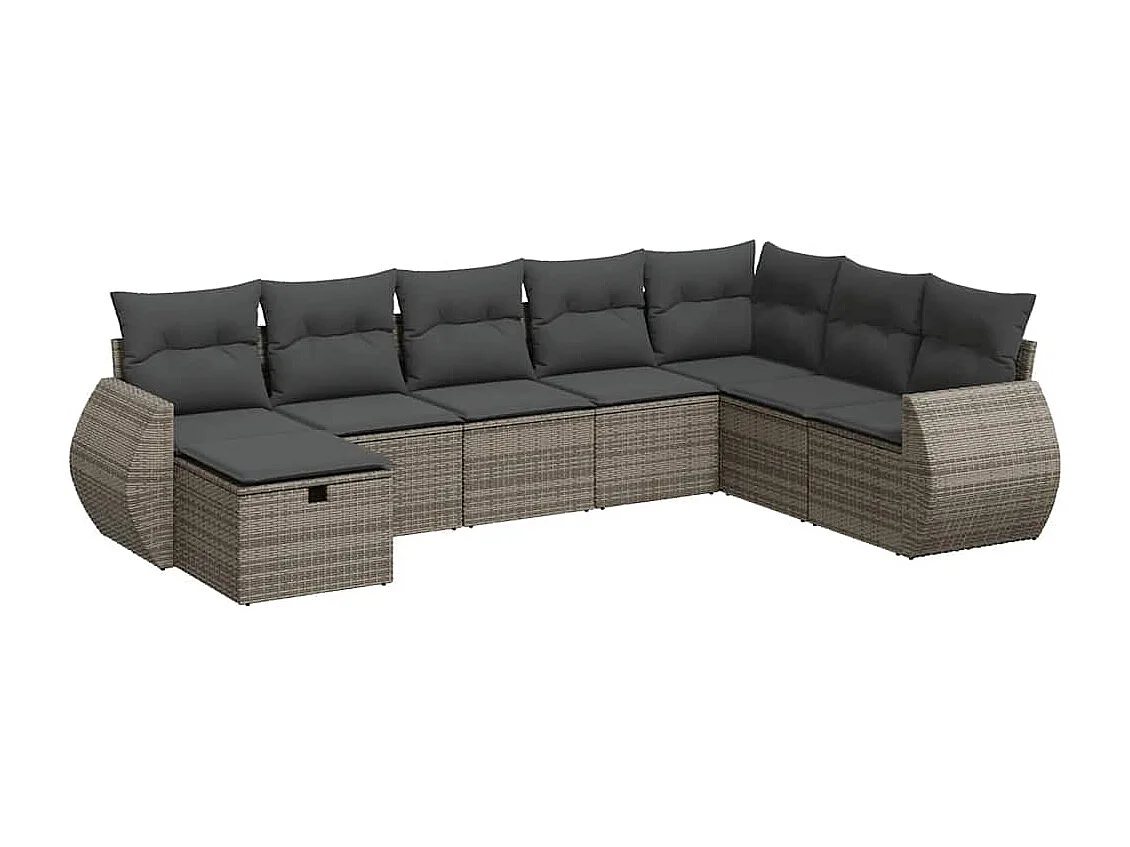 8-delige Loungeset met kussens poly rattan grijs