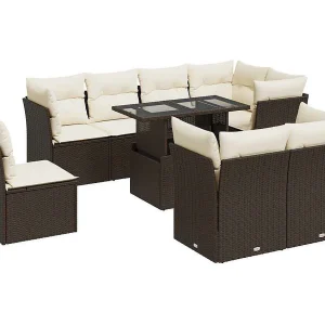 9-delige Loungeset met kussens poly rattan bruin 9-delige Loungeset met kussens poly rattan bruin