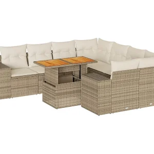 9-delige Loungeset met kussens poly rattan beige 9-delige Loungeset met kussens poly rattan beige