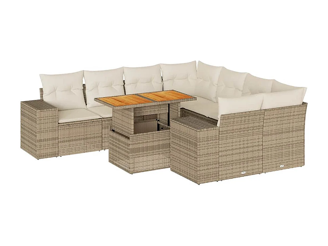 9-delige Loungeset met kussens poly rattan beige