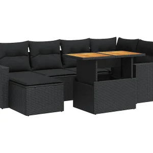 7-delige Loungeset met kussens poly rattan zwart 7-delige Loungeset met kussens poly rattan zwart