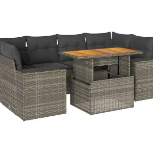 7-delige Loungeset met kussens poly rattan grijs 7-delige Loungeset met kussens poly rattan grijs