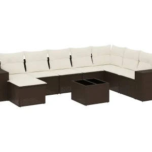 9-delige Loungeset met kussens poly rattan bruin 9-delige Loungeset met kussens poly rattan bruin