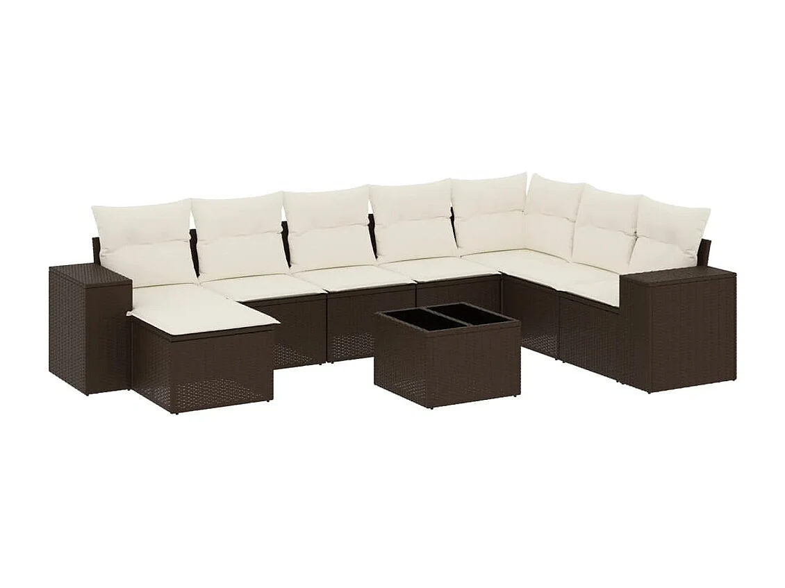 9-delige Loungeset met kussens poly rattan bruin