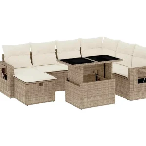 8-delige Loungeset met kussens poly rattan beige 8-delige Loungeset met kussens poly rattan beige