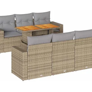 7-delige Loungeset met kussens poly rattan beige