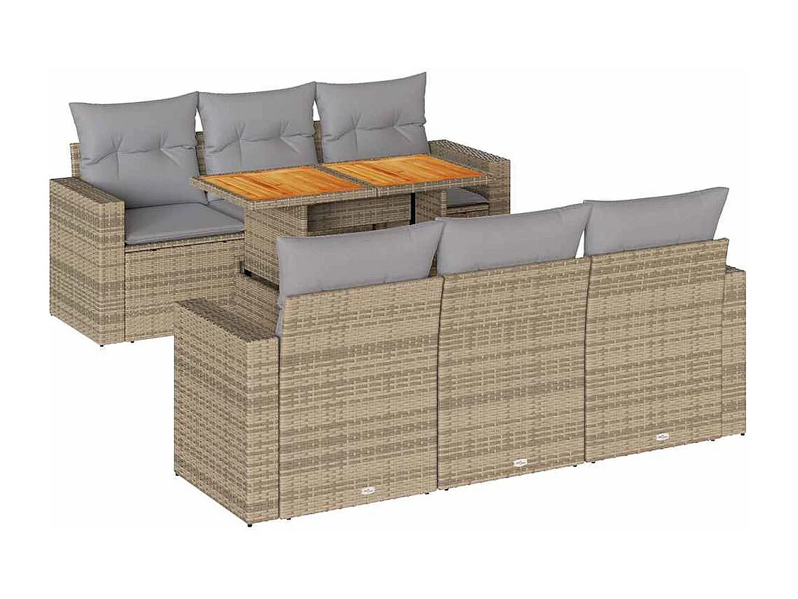 7-delige Loungeset met kussens poly rattan beige