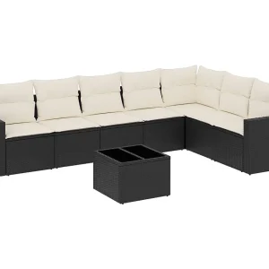 8-delige Loungeset met kussens poly rattan zwart 8-delige Loungeset met kussens poly rattan zwart