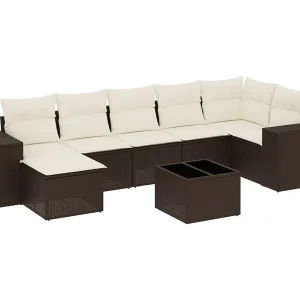 8-delige Loungeset met kussens poly rattan bruin 8-delige Loungeset met kussens poly rattan bruin