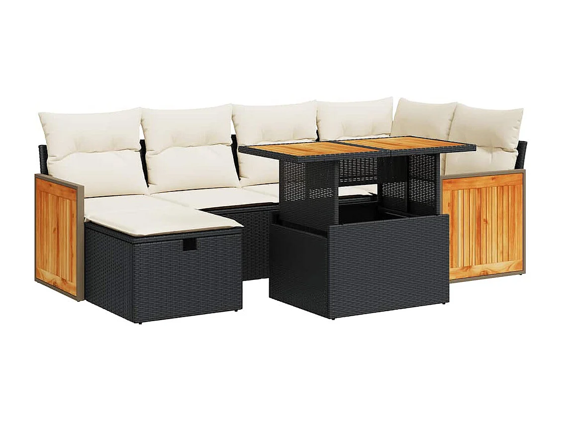 8-delige Loungeset met kussens poly rattan zwart