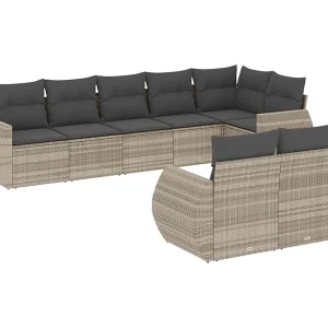 8-delige Loungeset met kussens poly rattan lichtgrijs
