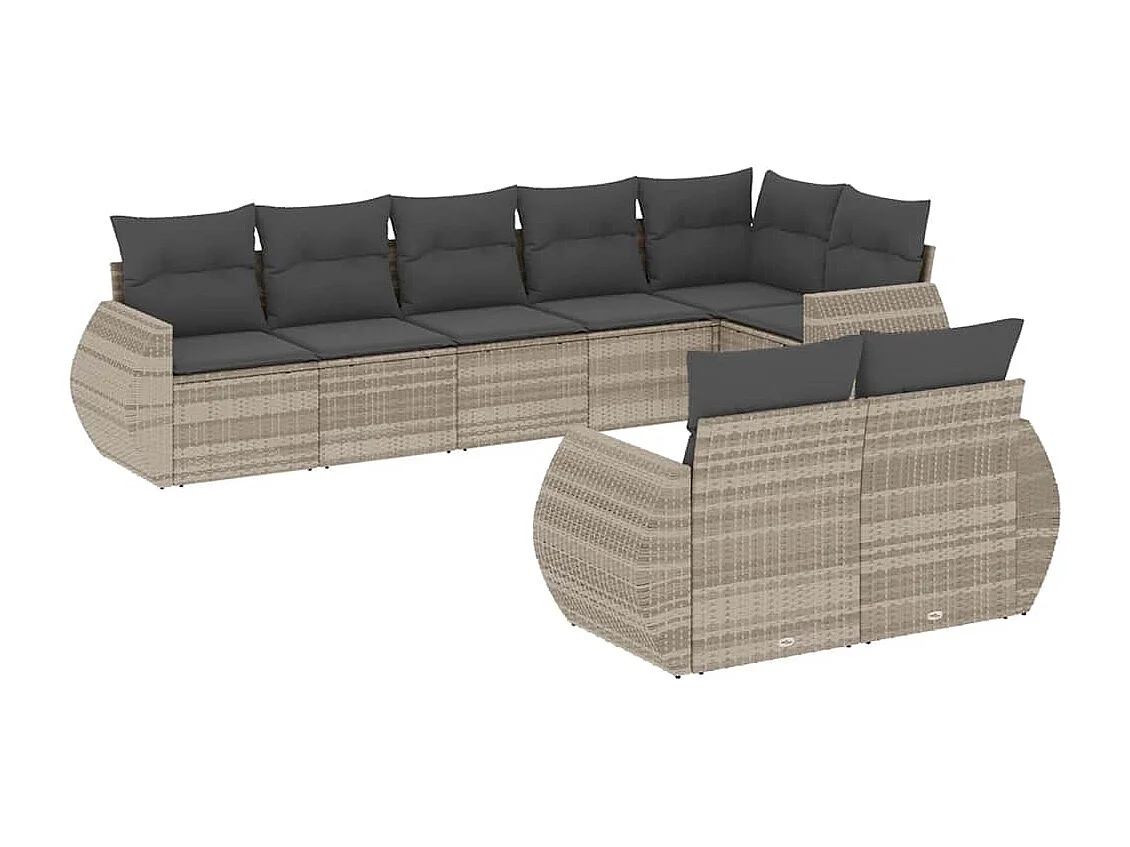 8-delige Loungeset met kussens poly rattan lichtgrijs