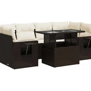 7-delige Loungeset met kussens poly rattan bruin 7-delige Loungeset met kussens poly rattan bruin