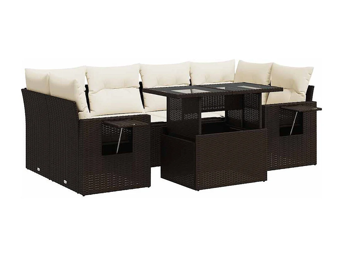 7-delige Loungeset met kussens poly rattan bruin