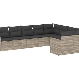 9-delige Loungeset met kussens poly rattan lichtgrijs 9-delige Loungeset met kussens poly rattan lichtgrijs