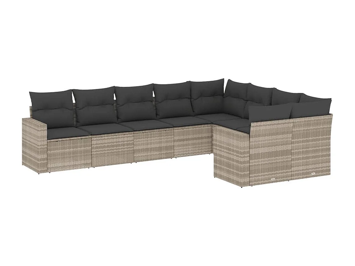 9-delige Loungeset met kussens poly rattan lichtgrijs