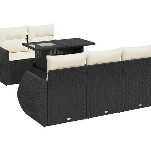 6-delige Loungeset met kussens poly rattan zwart 6-delige Loungeset met kussens poly rattan zwart