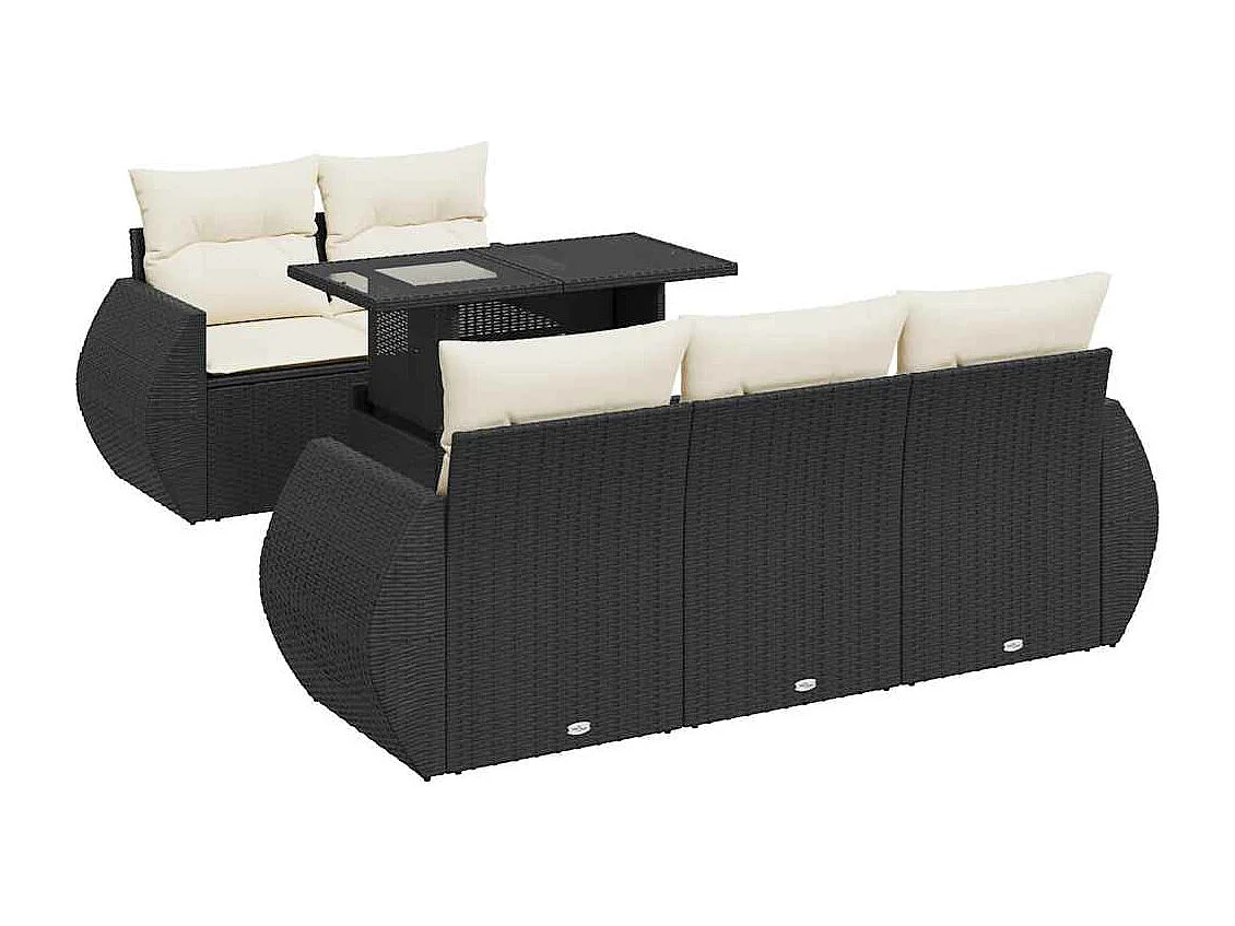 6-delige Loungeset met kussens poly rattan zwart