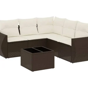 6-delige Loungeset met kussens poly rattan bruin 6-delige Loungeset met kussens poly rattan bruin