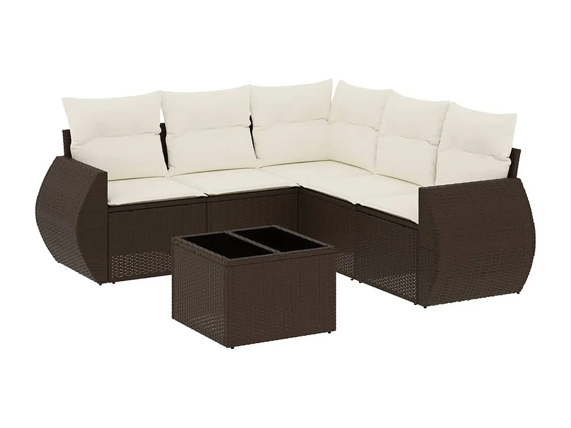 6-delige Loungeset met kussens poly rattan bruin