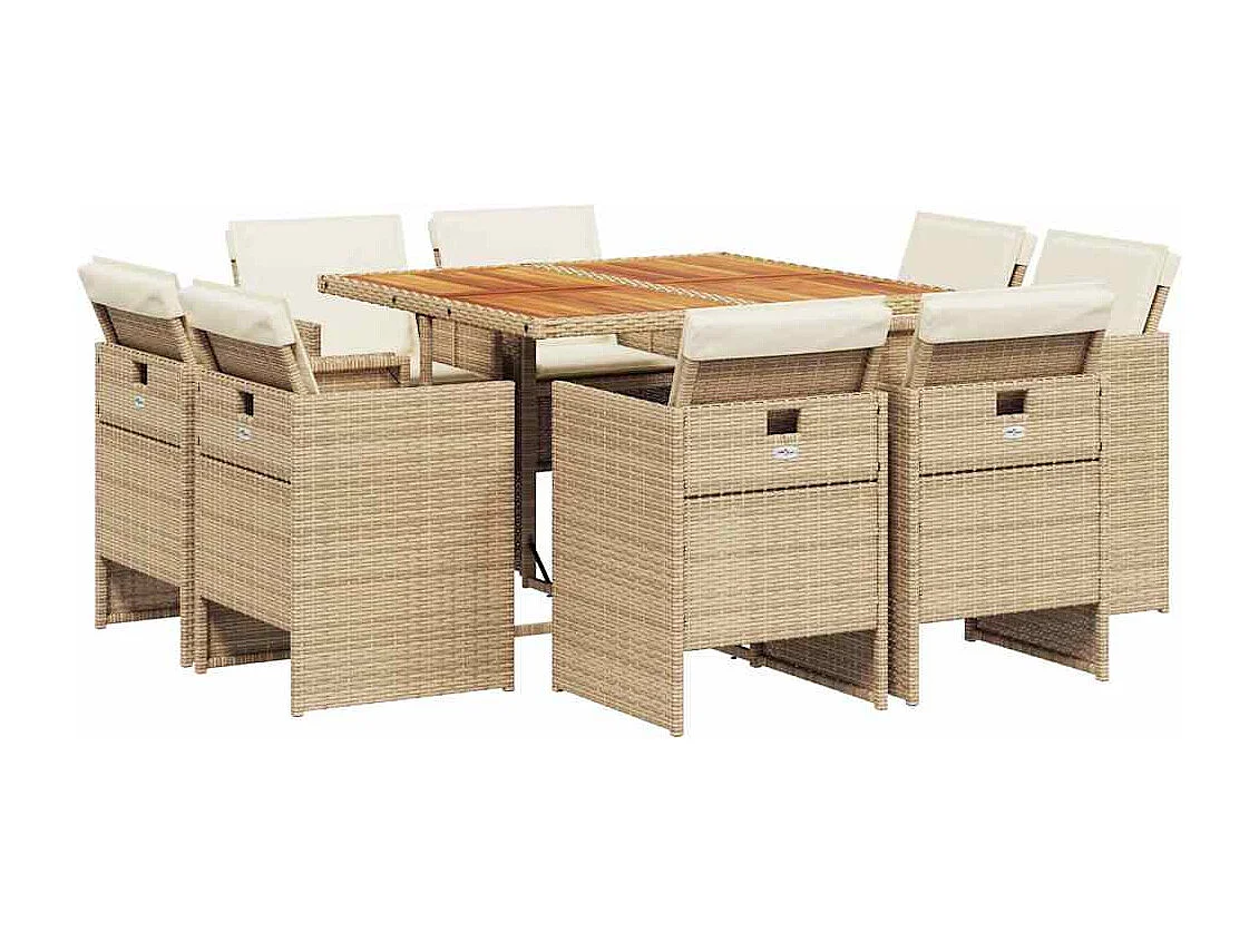 9-delige Tuinset met kussens poly rattan beige