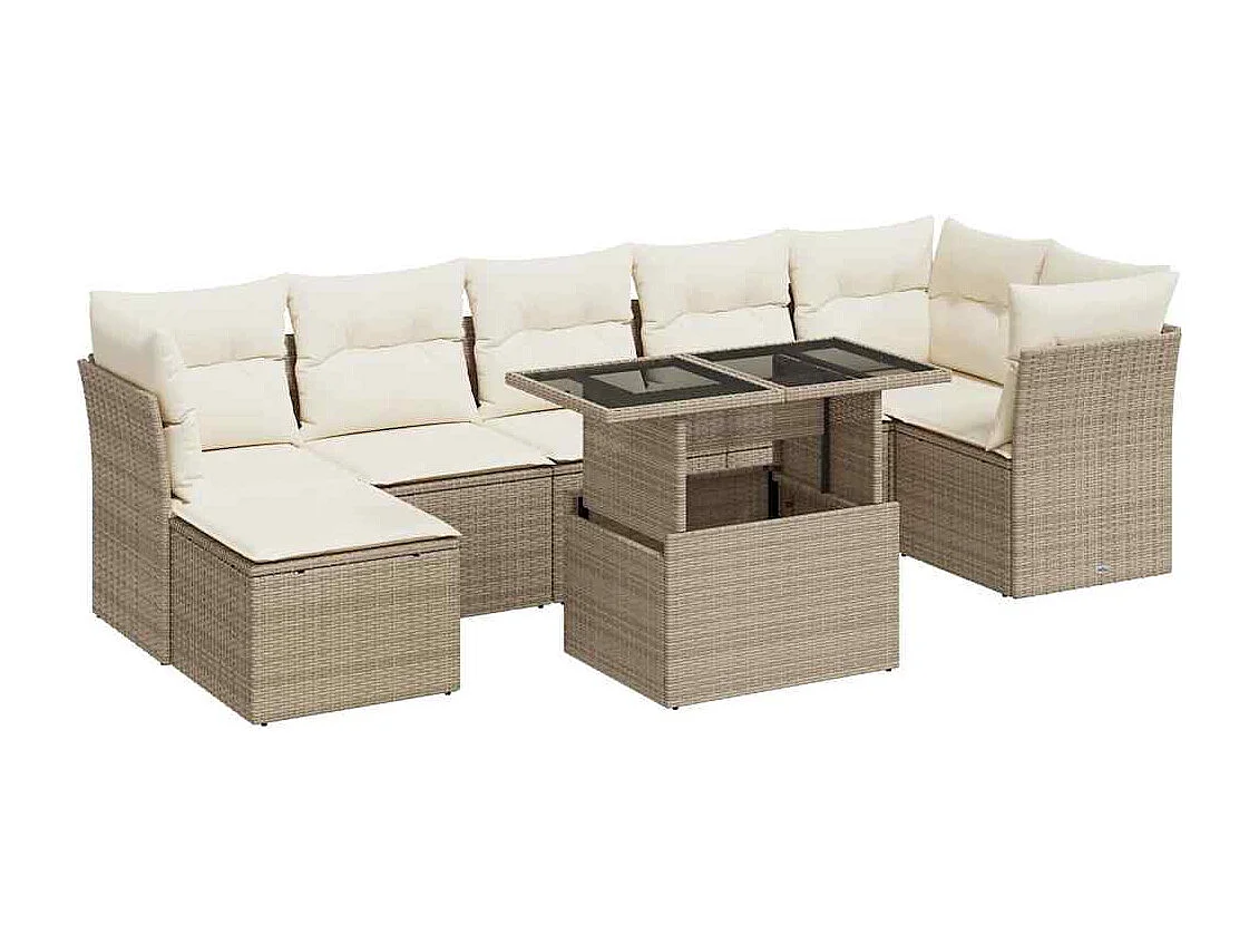 8-delige Loungeset met kussens poly rattan beige