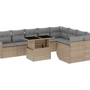 10-delige Loungeset met kussens poly rattan beige 10-delige Loungeset met kussens poly rattan beige