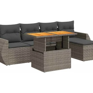 6-delige Loungeset met kussens poly rattan grijs 6-delige Loungeset met kussens poly rattan grijs