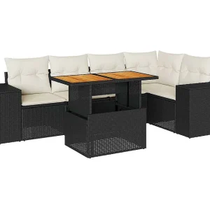 6-delige Loungeset met kussens poly rattan zwart 6-delige Loungeset met kussens poly rattan zwart