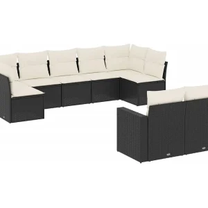 9-delige Loungeset met kussens poly rattan zwart 9-delige Loungeset met kussens poly rattan zwart