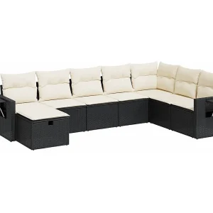 8-delige Loungeset met kussens poly rattan zwart 8-delige Loungeset met kussens poly rattan zwart