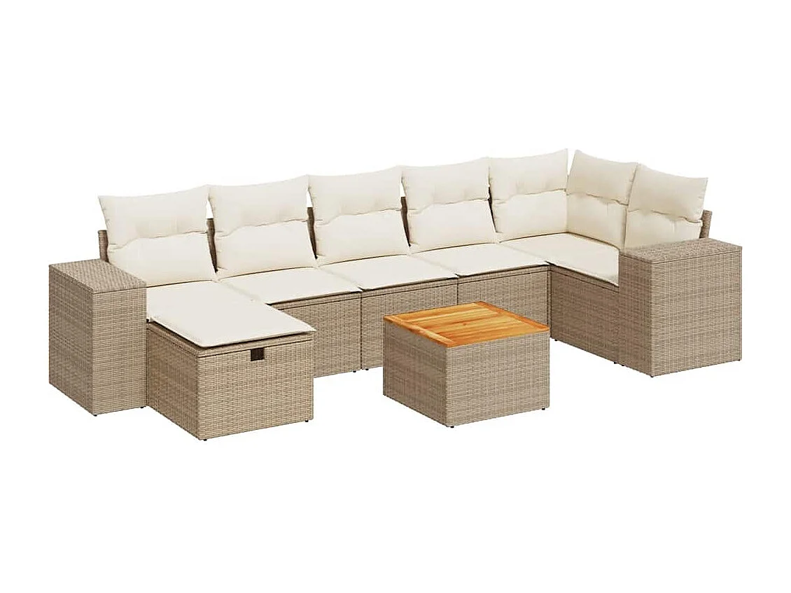 8-delige Loungeset met kussens poly rattan beige