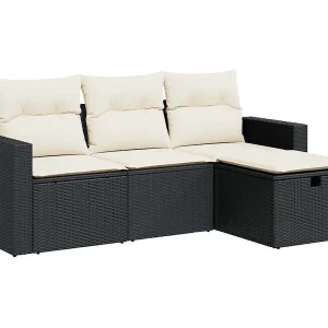 4-delige Loungeset met kussens poly rattan zwart 4-delige Loungeset met kussens poly rattan zwart