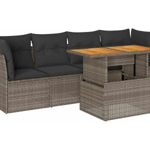 5-delige Loungeset met kussens poly rattan grijs 5-delige Loungeset met kussens poly rattan grijs