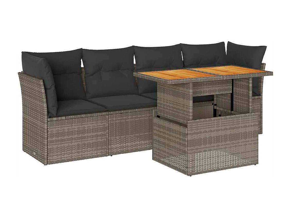 5-delige Loungeset met kussens poly rattan grijs