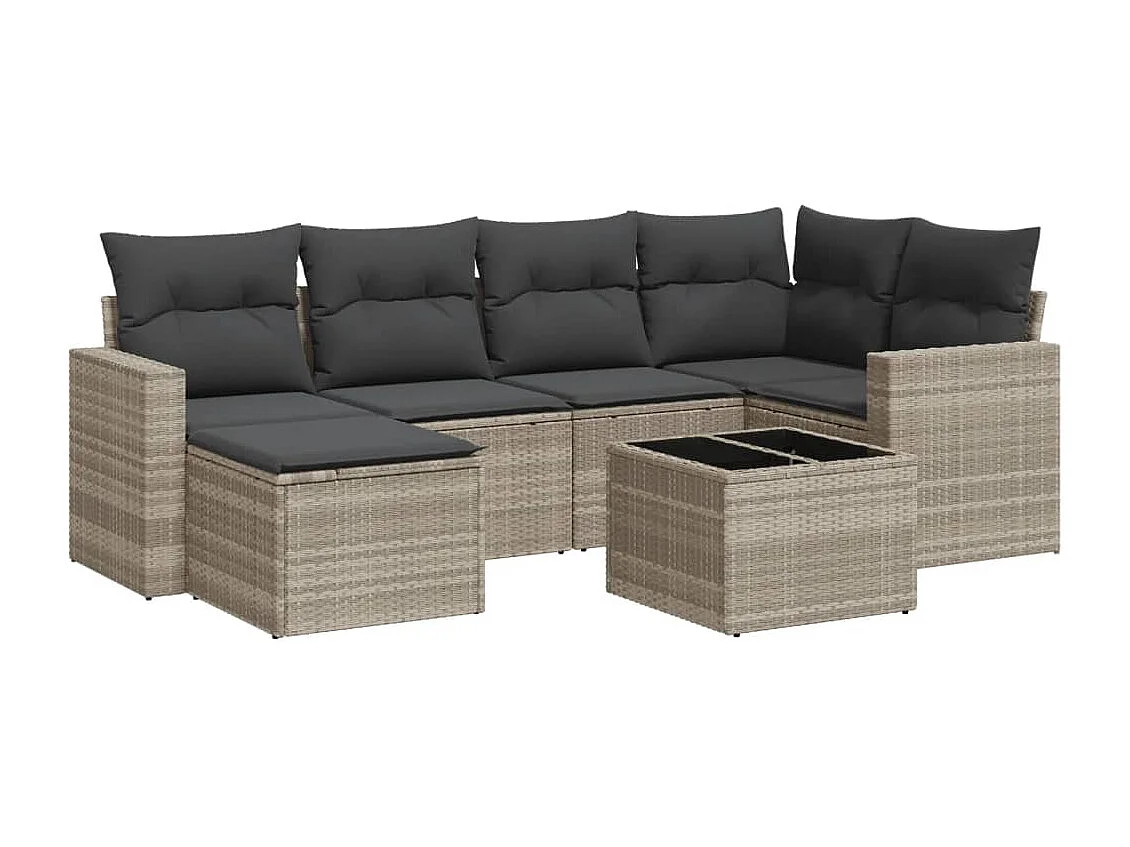 7-delige Loungeset met kussens poly rattan lichtgrijs