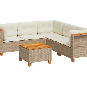 6-delige Loungeset met kussens poly rattan beige 6-delige Loungeset met kussens poly rattan beige