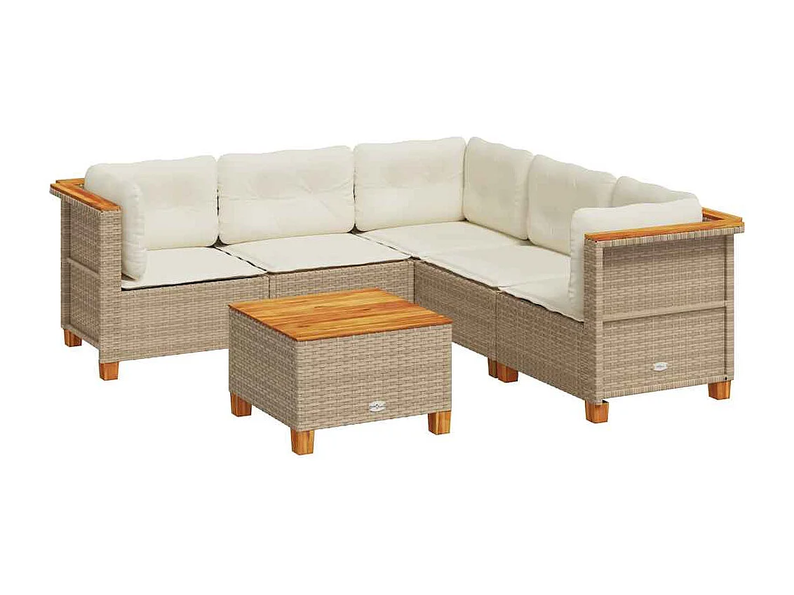 6-delige Loungeset met kussens poly rattan beige