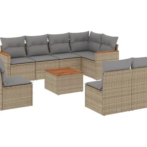 9-delige Loungeset met kussens poly rattan beige 9-delige Loungeset met kussens poly rattan beige