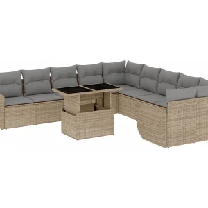 11-delige Tuinset met kussens poly rattan beige