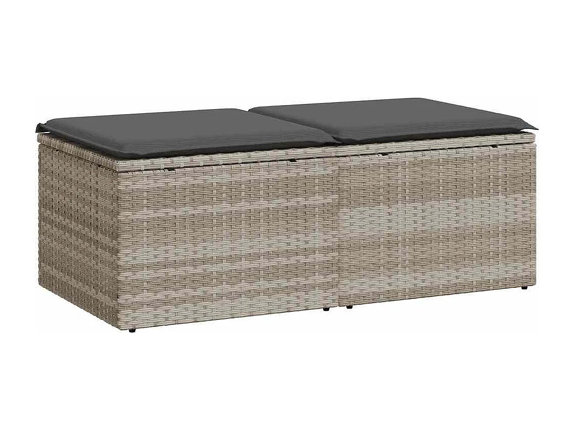 2-delige Loungeset met kussens poly rattan acacia lichtgrijs