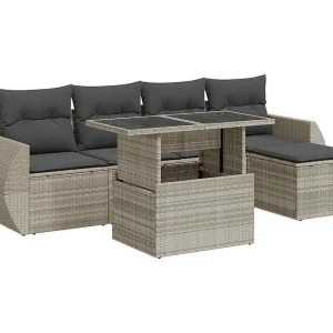 6-delige Loungeset met kussens poly rattan lichtgrijs 6-delige Loungeset met kussens poly rattan lichtgrijs