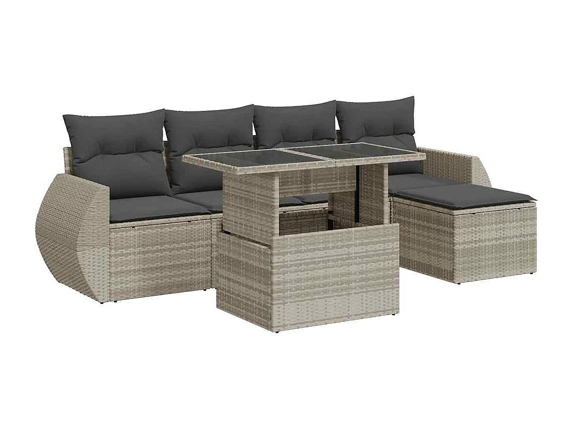 6-delige Loungeset met kussens poly rattan lichtgrijs