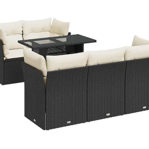 6-delige Loungeset met kussens poly rattan zwart 6-delige Loungeset met kussens poly rattan zwart