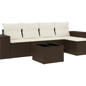 6-delige Loungeset met kussens poly rattan bruin 6-delige Loungeset met kussens poly rattan bruin