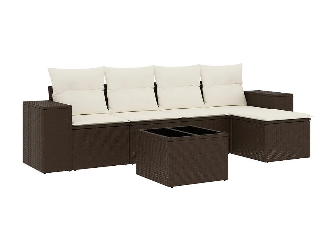 6-delige Loungeset met kussens poly rattan bruin