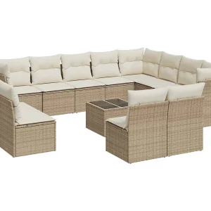 13-delige Loungeset met kussens poly rattan beige 13-delige Loungeset met kussens poly rattan beige