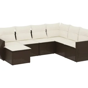 7-delige Loungeset met kussens poly rattan bruin 7-delige Loungeset met kussens poly rattan bruin