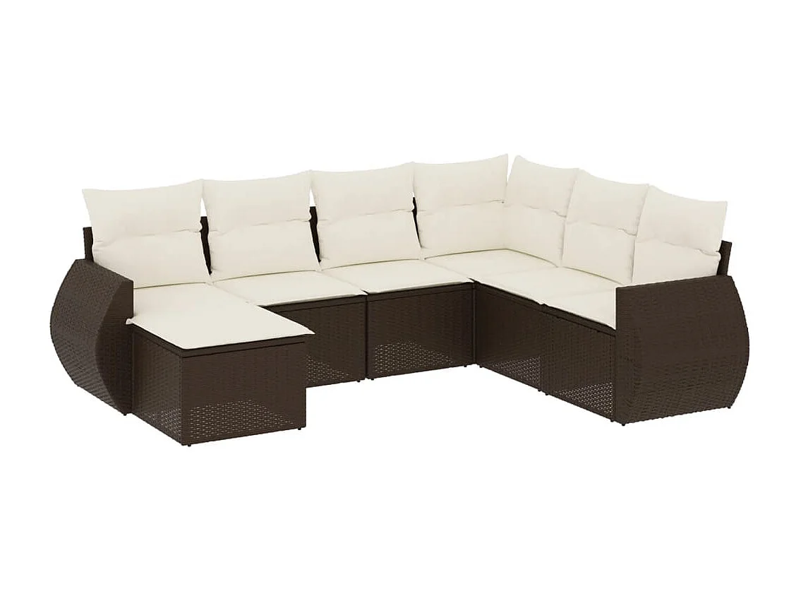 7-delige Loungeset met kussens poly rattan bruin